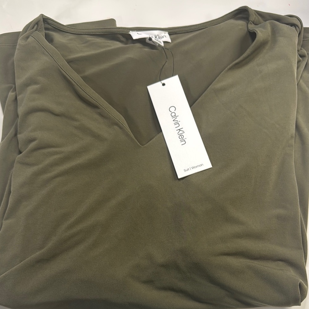 Calvin Klein Deep Green V-Neck Blouse
